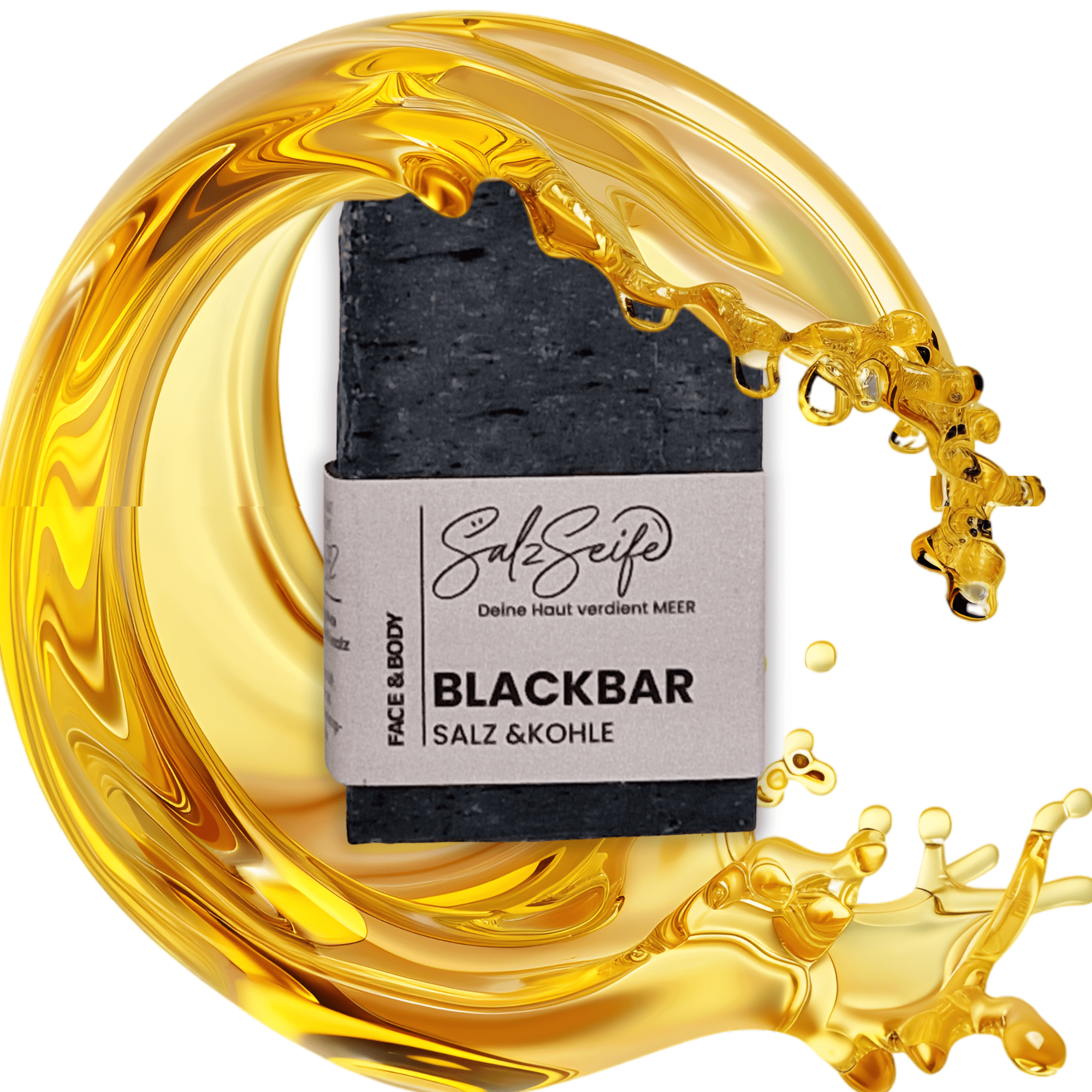 BlackBar Aktivkohle Seife umringt von bestem Olivenöl